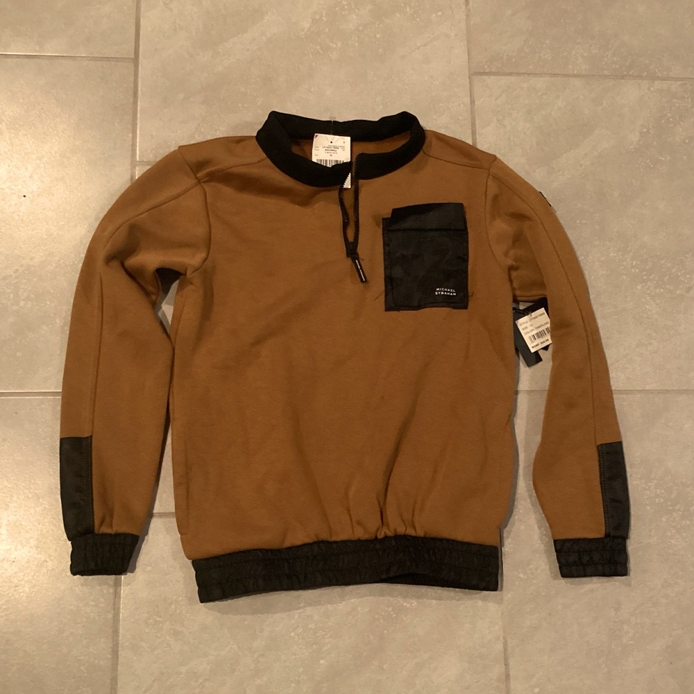 Michael Strahan Brown and Black Crewneck Sweater